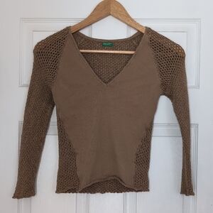 United Colors Of Benetton Honey Brown Knit V-Neck Sweater